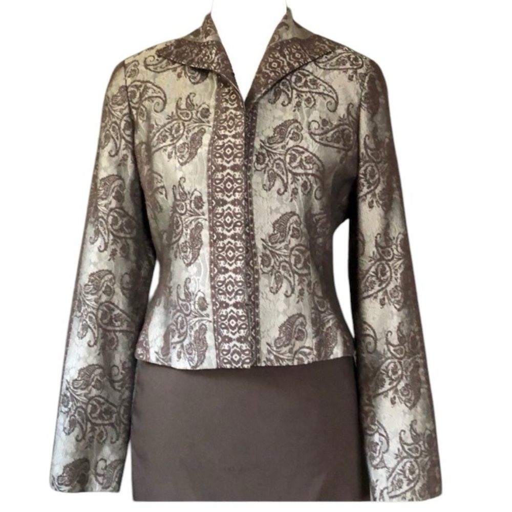 Vintage Tahari platinum bronze brocade crop waisted blazer